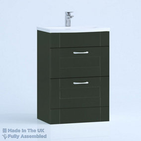 500mm Curve 2 Drawer Floor Standing Bathroom Vanity Basin Unit (Fully Assembled) - Cambridge Solid Wood Fir Green