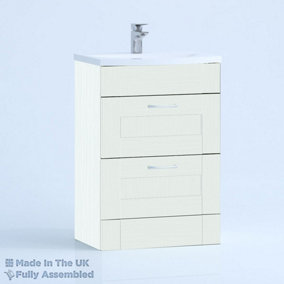500mm Curve 2 Drawer Floor Standing Bathroom Vanity Basin Unit (Fully Assembled) - Cambridge Solid Wood Ivory
