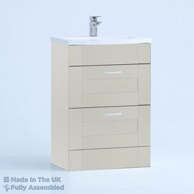 500mm Curve 2 Drawer Floor Standing Bathroom Vanity Basin Unit (Fully Assembled) - Cambridge Solid Wood Light Grey