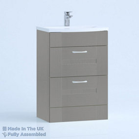 500mm Curve 2 Drawer Floor Standing Bathroom Vanity Basin Unit (Fully Assembled) - Cartmel Woodgrain Dust Grey