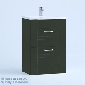 500mm Curve 2 Drawer Floor Standing Bathroom Vanity Basin Unit (Fully Assembled) - Cartmel Woodgrain Fir Green