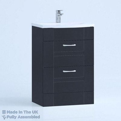 500mm Curve 2 Drawer Floor Standing Bathroom Vanity Basin Unit (Fully Assembled) - Cartmel Woodgrain Indigo Price Comparisons | Compare The Build