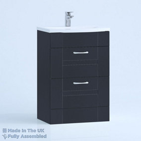 500mm Curve 2 Drawer Floor Standing Bathroom Vanity Basin Unit (Fully Assembled) - Cartmel Woodgrain Indigo