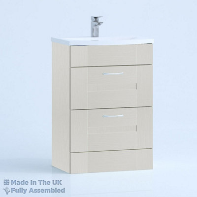 500mm Curve 2 Drawer Floor Standing Bathroom Vanity Basin Unit (Fully Assembled) - Cartmel Woodgrain Light Grey