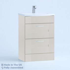 500mm Curve 2 Drawer Floor Standing Bathroom Vanity Basin Unit (Fully Assembled) - Cartmel Woodgrain Light Grey