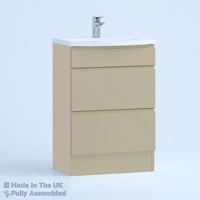 500mm Curve 2 Drawer Floor Standing Bathroom Vanity Basin Unit (Fully Assembled) - Lucente Gloss Cashmere