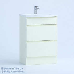 500mm Curve 2 Drawer Floor Standing Bathroom Vanity Basin Unit (Fully Assembled) - Lucente Gloss Cream
