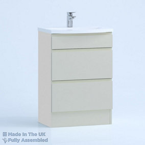 500mm Curve 2 Drawer Floor Standing Bathroom Vanity Basin Unit (Fully Assembled) - Lucente Gloss Light Grey