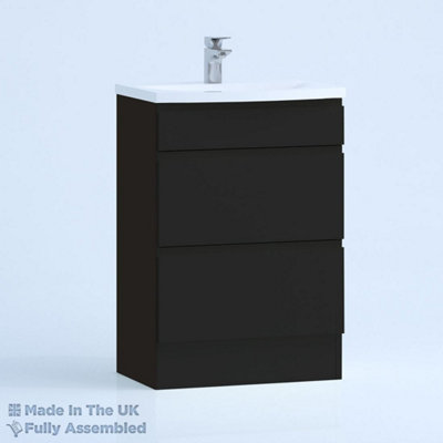 500mm Curve 2 Drawer Floor Standing Bathroom Vanity Basin Unit (Fully Assembled) - Lucente Matt Anthracite