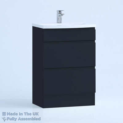 500mm Curve 2 Drawer Floor Standing Bathroom Vanity Basin Unit (Fully Assembled) - Lucente Matt Indigo