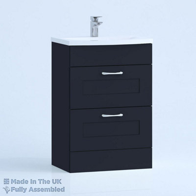 500mm Curve 2 Drawer Floor Standing Bathroom Vanity Basin Unit (Fully Assembled) - Oxford Matt Indigo