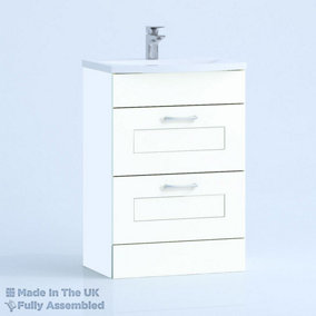 500mm Curve 2 Drawer Floor Standing Bathroom Vanity Basin Unit (Fully Assembled) - Oxford Matt White