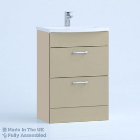 500mm Curve 2 Drawer Floor Standing Bathroom Vanity Basin Unit (Fully Assembled) - Vivo Gloss Cashmere