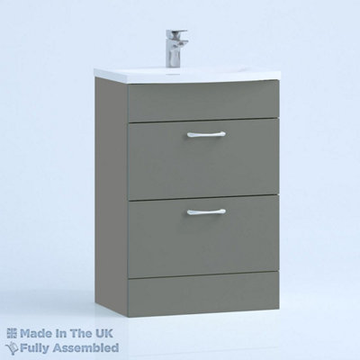 500mm Curve 2 Drawer Floor Standing Bathroom Vanity Basin Unit (Fully Assembled) - Vivo Gloss Dust Grey