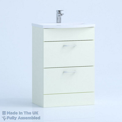 500mm Curve 2 Drawer Floor Standing Bathroom Vanity Basin Unit (Fully Assembled) - Vivo Gloss Ivory