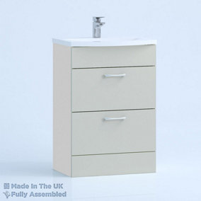 500mm Curve 2 Drawer Floor Standing Bathroom Vanity Basin Unit (Fully Assembled) - Vivo Gloss Light Grey