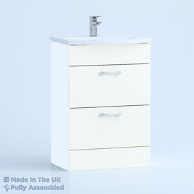 500mm Curve 2 Drawer Floor Standing Bathroom Vanity Basin Unit (Fully Assembled) - Vivo Gloss White