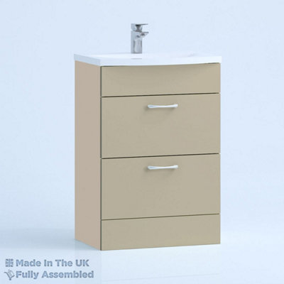 500mm Curve 2 Drawer Floor Standing Bathroom Vanity Basin Unit (Fully Assembled) - Vivo Matt Cashmere