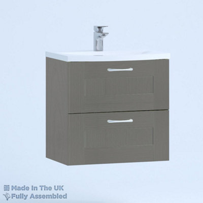 500mm Curve 2 Drawer Wall Hung Bathroom Vanity Basin Unit (Fully Assembled) - Cambridge Solid Wood Dust Grey Price Comparisons | Compare The Build