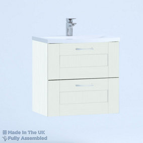 500mm Curve 2 Drawer Wall Hung Bathroom Vanity Basin Unit (Fully Assembled) - Cambridge Solid Wood Ivory