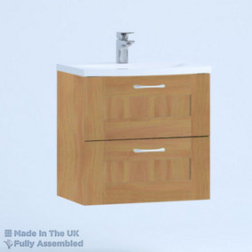 500mm Curve 2 Drawer Wall Hung Bathroom Vanity Basin Unit (Fully Assembled) - Cambridge Solid Wood Natural Oak