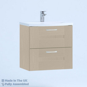 500mm Curve 2 Drawer Wall Hung Bathroom Vanity Basin Unit (Fully Assembled) - Cartmel Woodgrain Cashmere