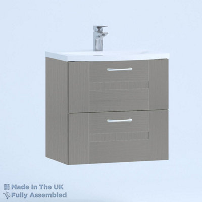 500mm Curve 2 Drawer Wall Hung Bathroom Vanity Basin Unit (Fully Assembled) - Cartmel Woodgrain Dust Grey