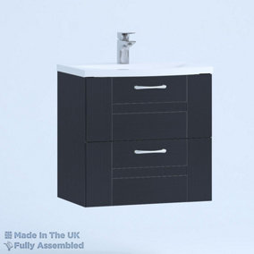 500mm Curve 2 Drawer Wall Hung Bathroom Vanity Basin Unit (Fully Assembled) - Cartmel Woodgrain Indigo