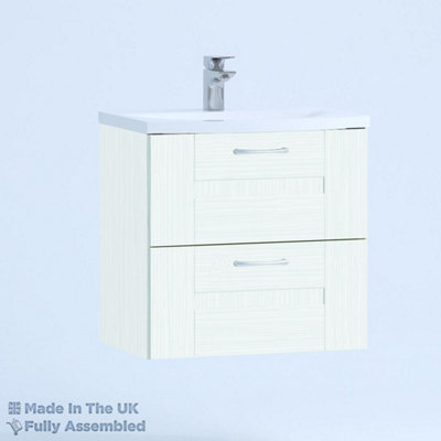 500mm Curve 2 Drawer Wall Hung Bathroom Vanity Basin Unit (Fully Assembled) - Cartmel Woodgrain Ivory