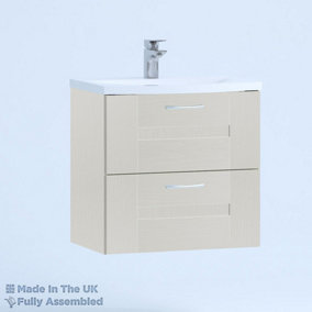 500mm Curve 2 Drawer Wall Hung Bathroom Vanity Basin Unit (Fully Assembled) - Cartmel Woodgrain Light Grey
