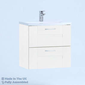 500mm Curve 2 Drawer Wall Hung Bathroom Vanity Basin Unit (Fully Assembled) - Cartmel Woodgrain White