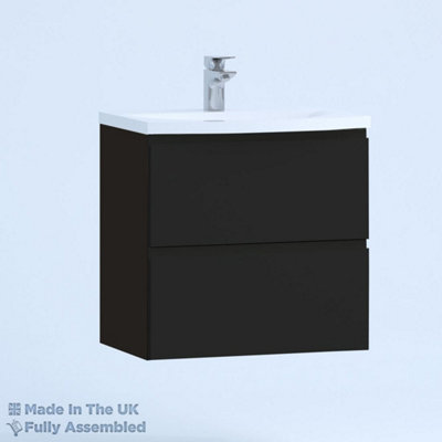 500mm Curve 2 Drawer Wall Hung Bathroom Vanity Basin Unit (Fully Assembled) - Lucente Gloss Anthracite Price Comparisons | Compare The Build