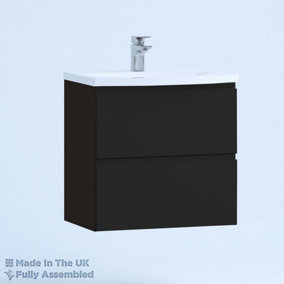 500mm Curve 2 Drawer Wall Hung Bathroom Vanity Basin Unit (Fully Assembled) - Lucente Gloss Anthracite