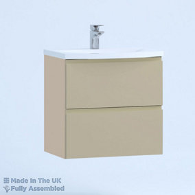 500mm Curve 2 Drawer Wall Hung Bathroom Vanity Basin Unit (Fully Assembled) - Lucente Gloss Cashmere