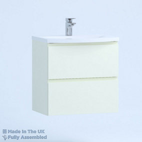 500mm Curve 2 Drawer Wall Hung Bathroom Vanity Basin Unit (Fully Assembled) - Lucente Gloss Cream