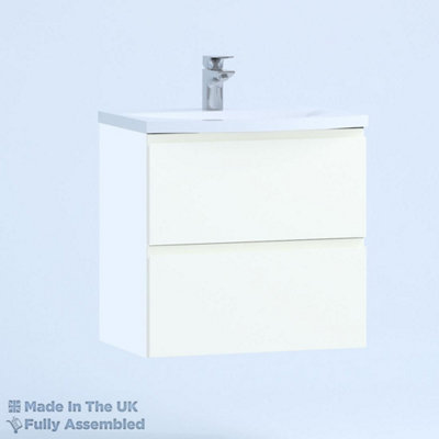 500mm Curve 2 Drawer Wall Hung Bathroom Vanity Basin Unit (Fully Assembled) - Lucente Gloss White