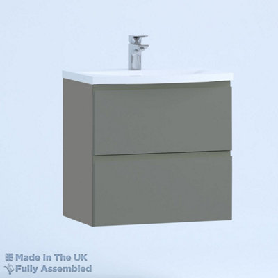 500mm Curve 2 Drawer Wall Hung Bathroom Vanity Basin Unit (Fully Assembled) - Lucente Matt Dust Grey