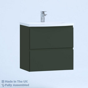 500mm Curve 2 Drawer Wall Hung Bathroom Vanity Basin Unit (Fully Assembled) - Lucente Matt Fir Green