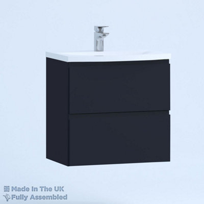 500mm Curve 2 Drawer Wall Hung Bathroom Vanity Basin Unit (Fully Assembled) - Lucente Matt Indigo