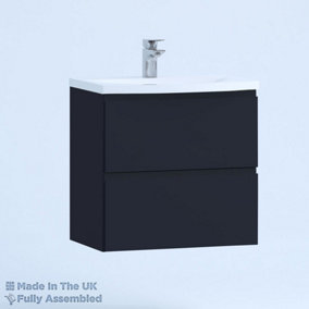 500mm Curve 2 Drawer Wall Hung Bathroom Vanity Basin Unit (Fully Assembled) - Lucente Matt Indigo