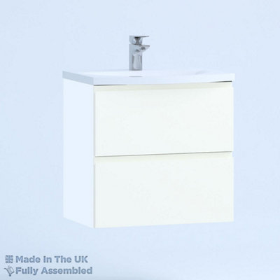 500mm Curve 2 Drawer Wall Hung Bathroom Vanity Basin Unit (Fully Assembled) - Lucente Matt White