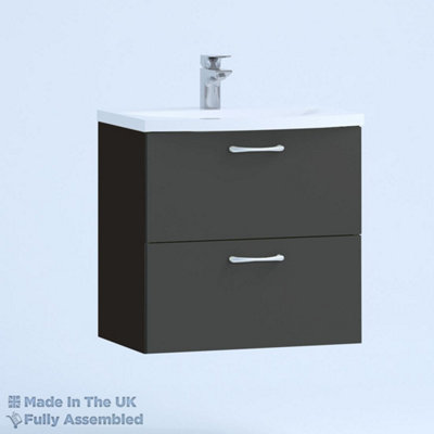 500mm Curve 2 Drawer Wall Hung Bathroom Vanity Basin Unit (Fully Assembled) - Vivo Gloss Anthracite Price Comparisons | Compare The Build