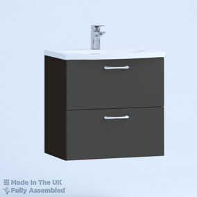 500mm Curve 2 Drawer Wall Hung Bathroom Vanity Basin Unit (Fully Assembled) - Vivo Gloss Anthracite