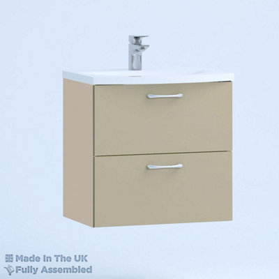 500mm Curve 2 Drawer Wall Hung Bathroom Vanity Basin Unit (Fully Assembled) - Vivo Gloss Cashmere