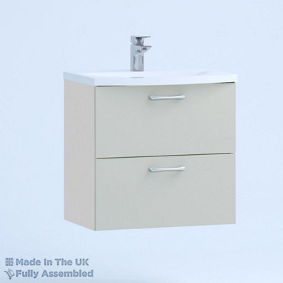 500mm Curve 2 Drawer Wall Hung Bathroom Vanity Basin Unit (Fully Assembled) - Vivo Gloss Light Grey