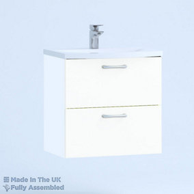 500mm Curve 2 Drawer Wall Hung Bathroom Vanity Basin Unit (Fully Assembled) - Vivo Gloss White