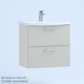 500mm Curve 2 Drawer Wall Hung Bathroom Vanity Basin Unit (Fully Assembled) - Vivo Matt Light Grey