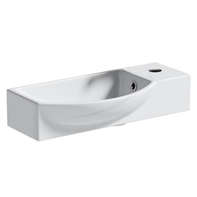 500mm Curved Wall Hung 1 Tap Hole Basin Chrome Dom Tap & Minimalist Bottle Trap Waste