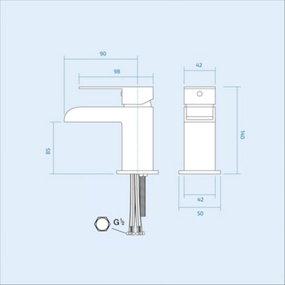 500mm Curved Wall Hung 1 Tap Hole Basin Chrome Waterfall Tap & Bottle Trap Waste - 6