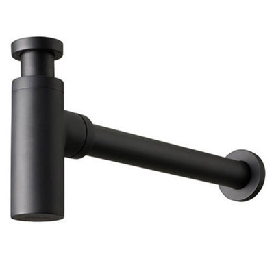 500mm Curved Wall Hung 1 Tap Hole Basin Matt Black Sleek Waterfall Tap & Minimalist Bottle Trap Waste - 4